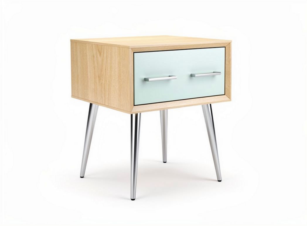 Wood nightstand with one drawer and metal legs in natural finish 50 x 40 x 50cm
