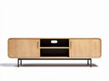 Wooden media console for living room storage in dark brown 150 x 40 x 50cm