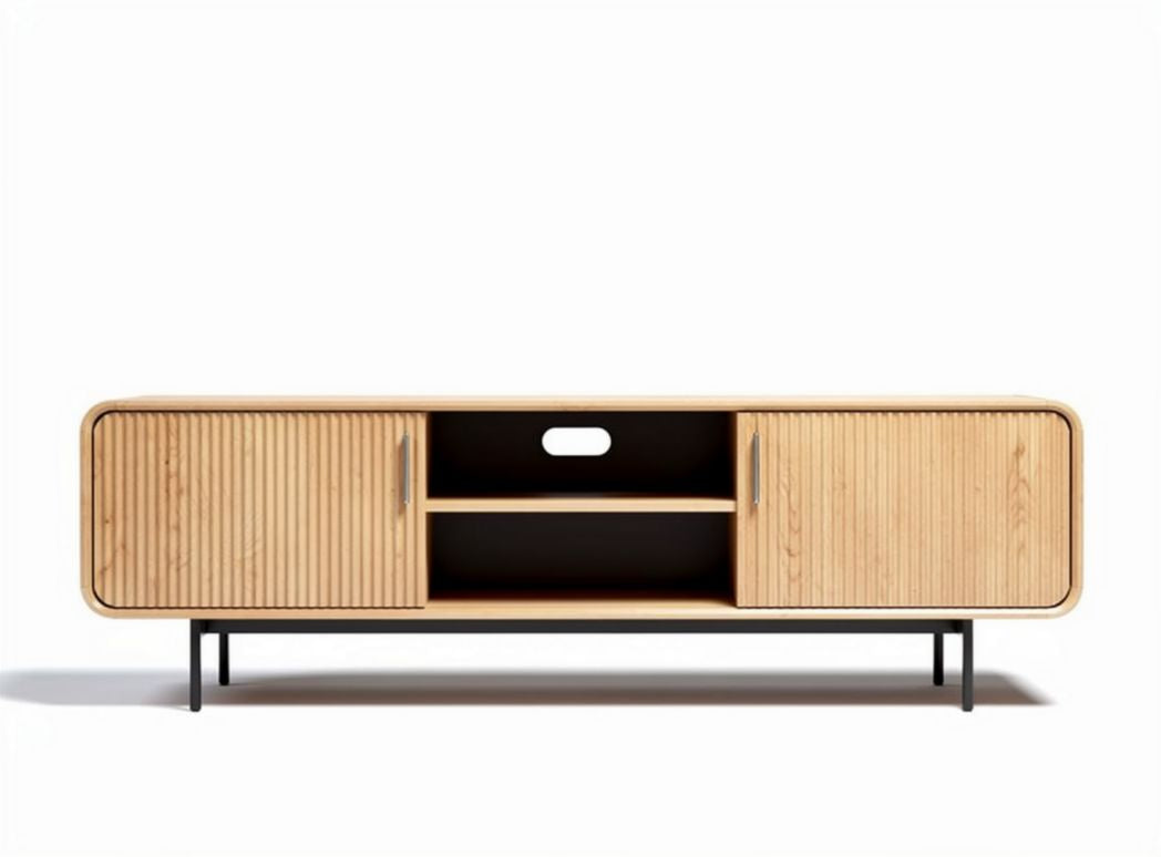 Wooden media console for living room storage in dark brown 150 x 40 x 50cm