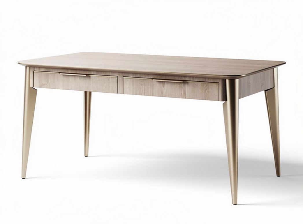 Wooden desk with two drawers and gold metal legs 120 x 60 x 75cm