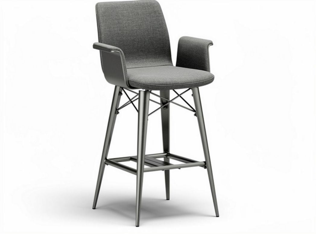 Bar height stool with gray fabric upholstery and metal frame 45 x 50 x 100cm