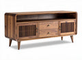 Wooden TV stand with two drawers and open shelf 120 x 40 x 50cm walnut finish
