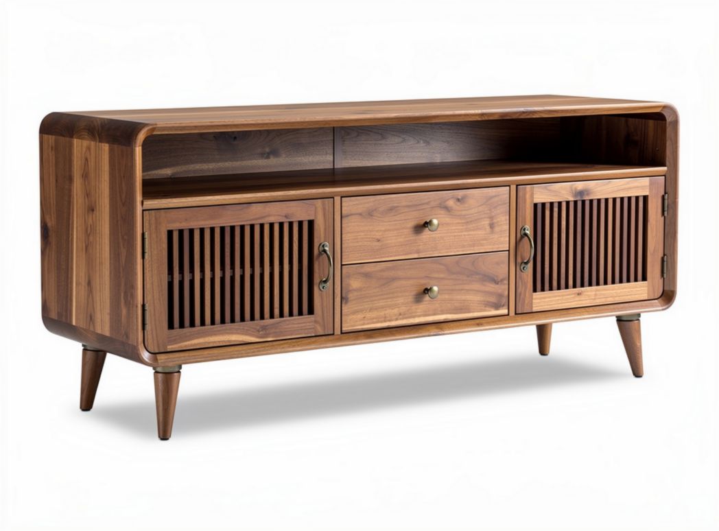 Wooden TV stand with two drawers and open shelf 120 x 40 x 50cm walnut finish
