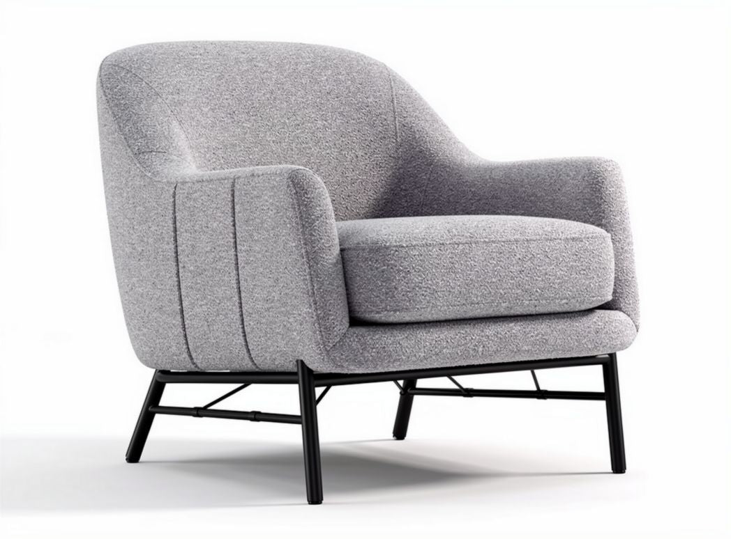 Gray upholstered lounge chair with metal frame 80 x 80 x 80cm