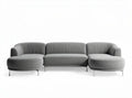 Gray fabric sectional sofa with curved chaise 200 x 150 x 75cm
