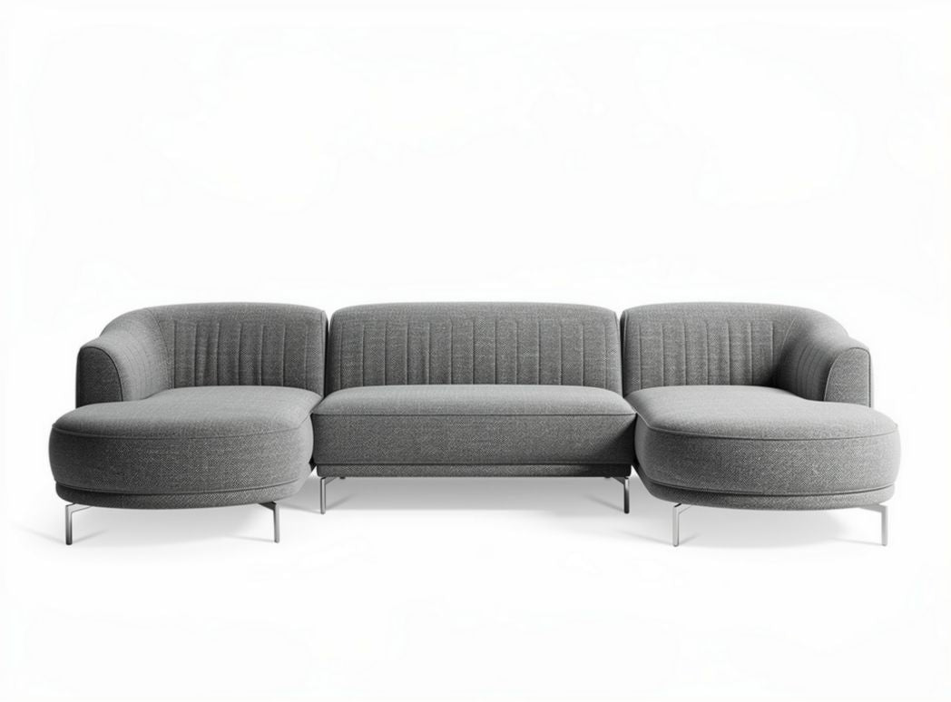 Gray fabric sectional sofa with curved chaise 200 x 150 x 75cm