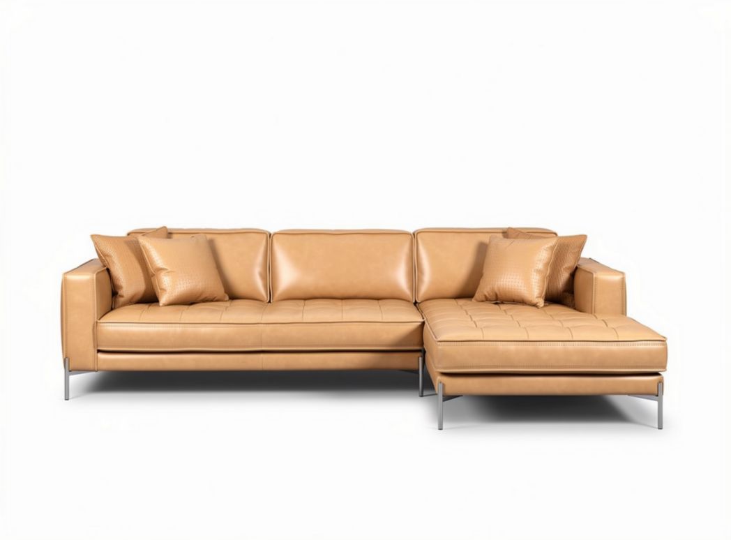 Leather sectional sofa with chaise lounge in tan 230 x 90 x 85cm
