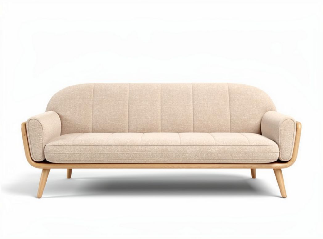 Modern minimalist sofa in beige fabric with wooden legs 200 x 85 x 75cm