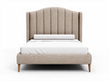 Upholstered bed frame with linen style fabric and solid wood legs 210 x 160 x 110cm
