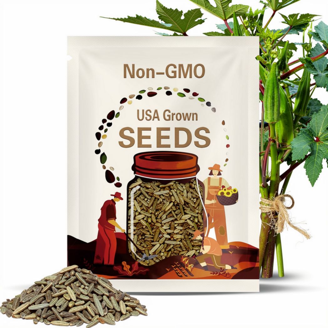 Okra Seeds - Organic, Heirloom, Open Pollinated, Non GMO - Grow Indoors, Outdoors, In Pots, Grow Beds, Soil, Hydroponics & Aquaponics